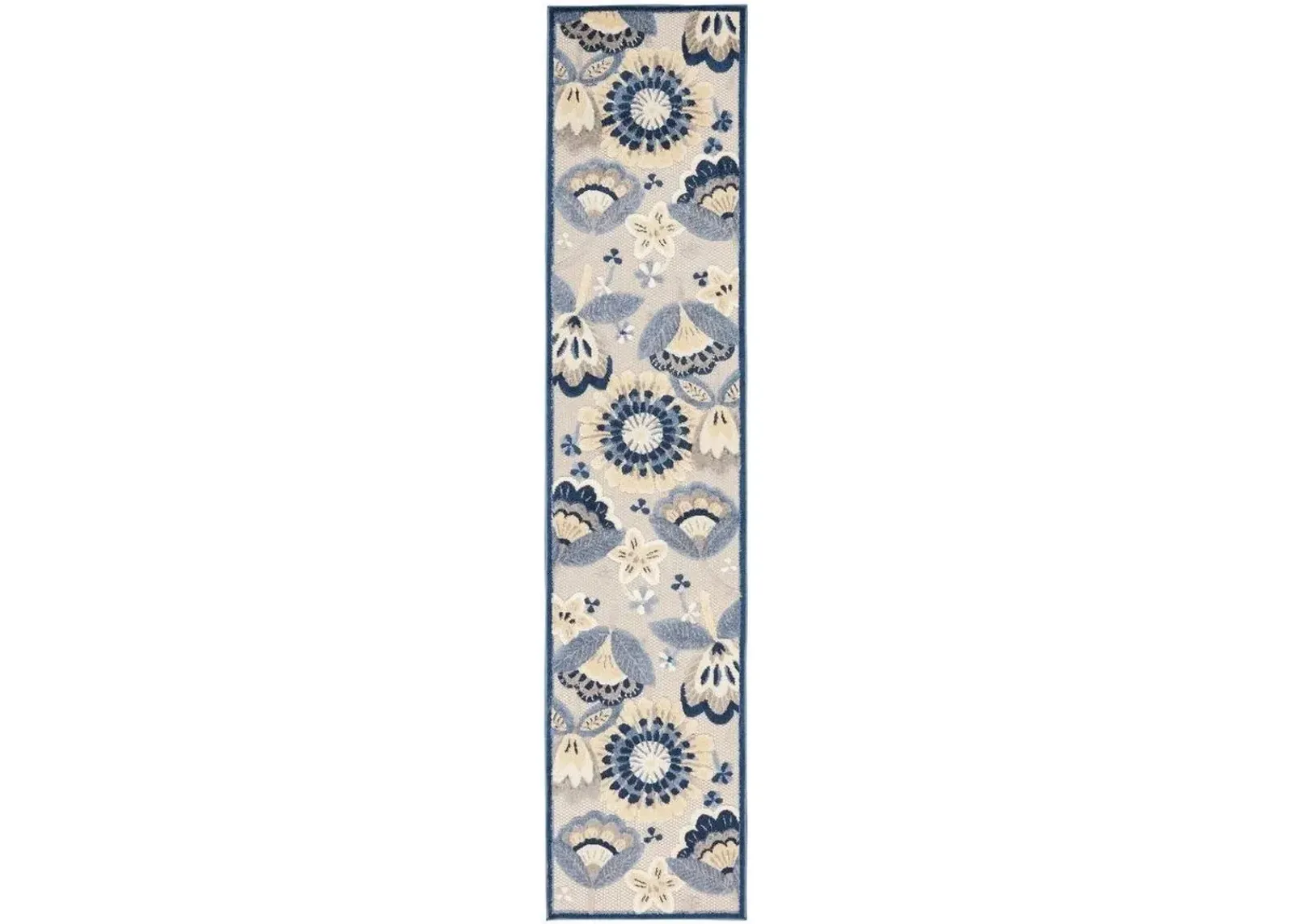 2' X 12' Floral Non Skid Indoor / Outdoor Runner Rug - Blue / Gray