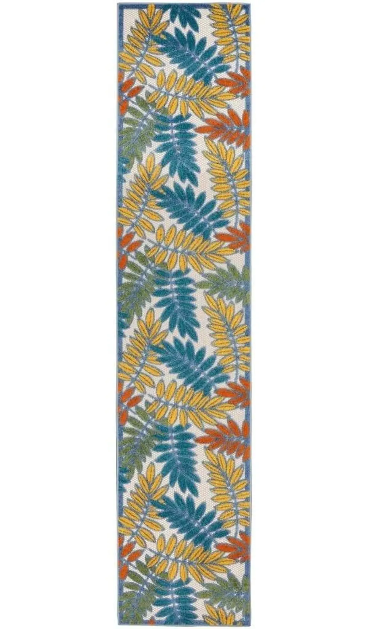 2' X 12' Floral Non Skid Indoor / Outdoor Runner Rug - Ivory Teal / Gold