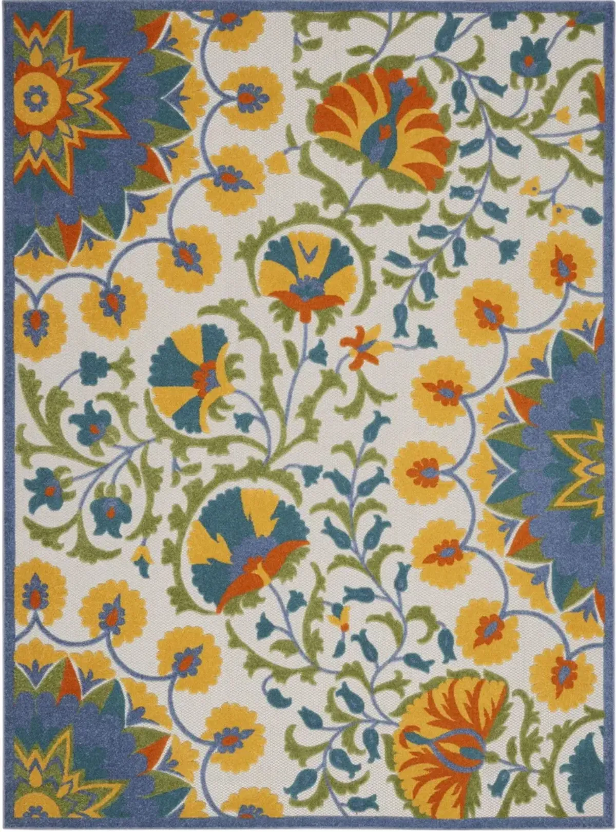 9' X 12' Toile Non Skid Indoor / Outdoor Area Rug - Blue Yellow / White