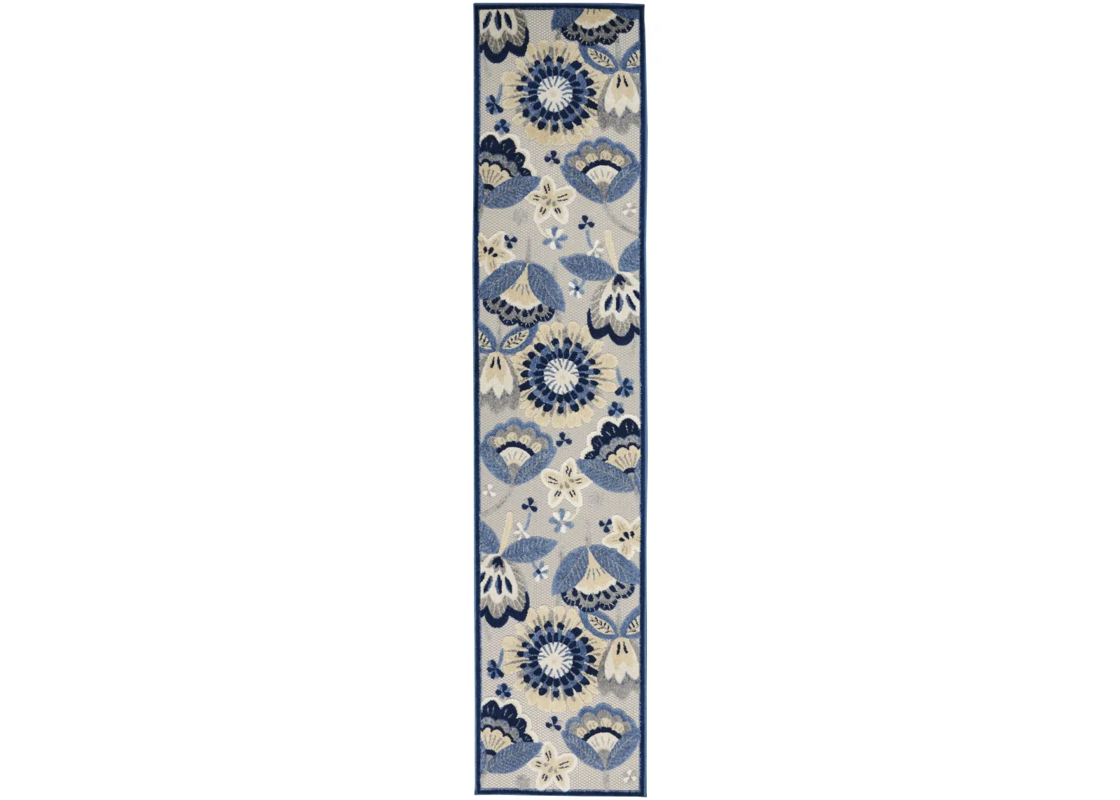 2' X 12' Floral Non Skid Outdoor / Indoor Runner Rug - Blue / Gray