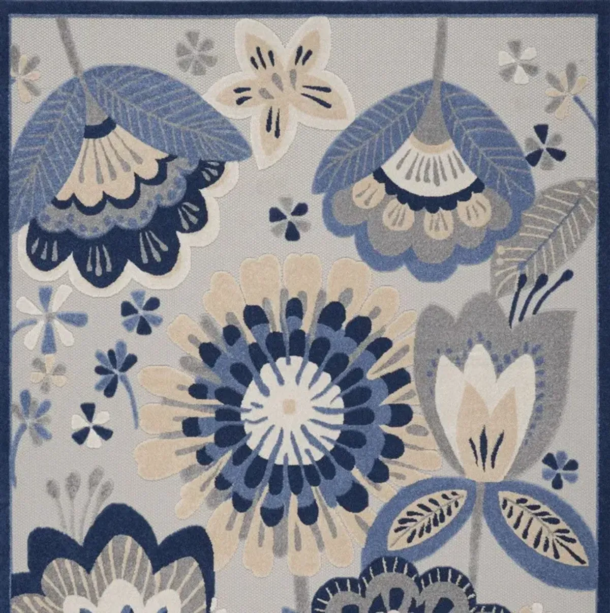 10' X 13' Floral Non Skid Indoor / Outdoor Area Rug - Blue / Gray