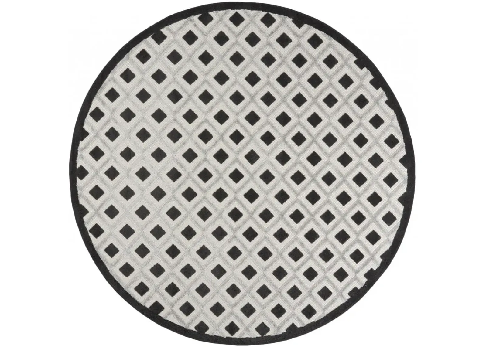 8' X 8' Round Gingham Non Skid Indoor / Outdoor Area Rug - Black / White