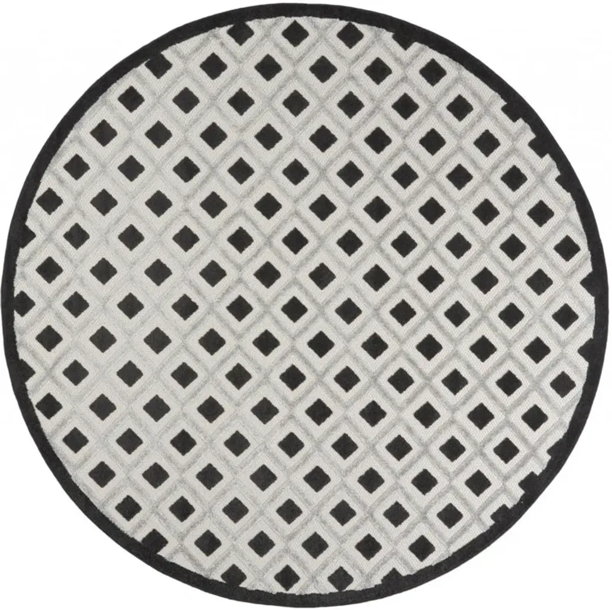 8' X 8' Round Gingham Non Skid Indoor / Outdoor Area Rug - Black / White