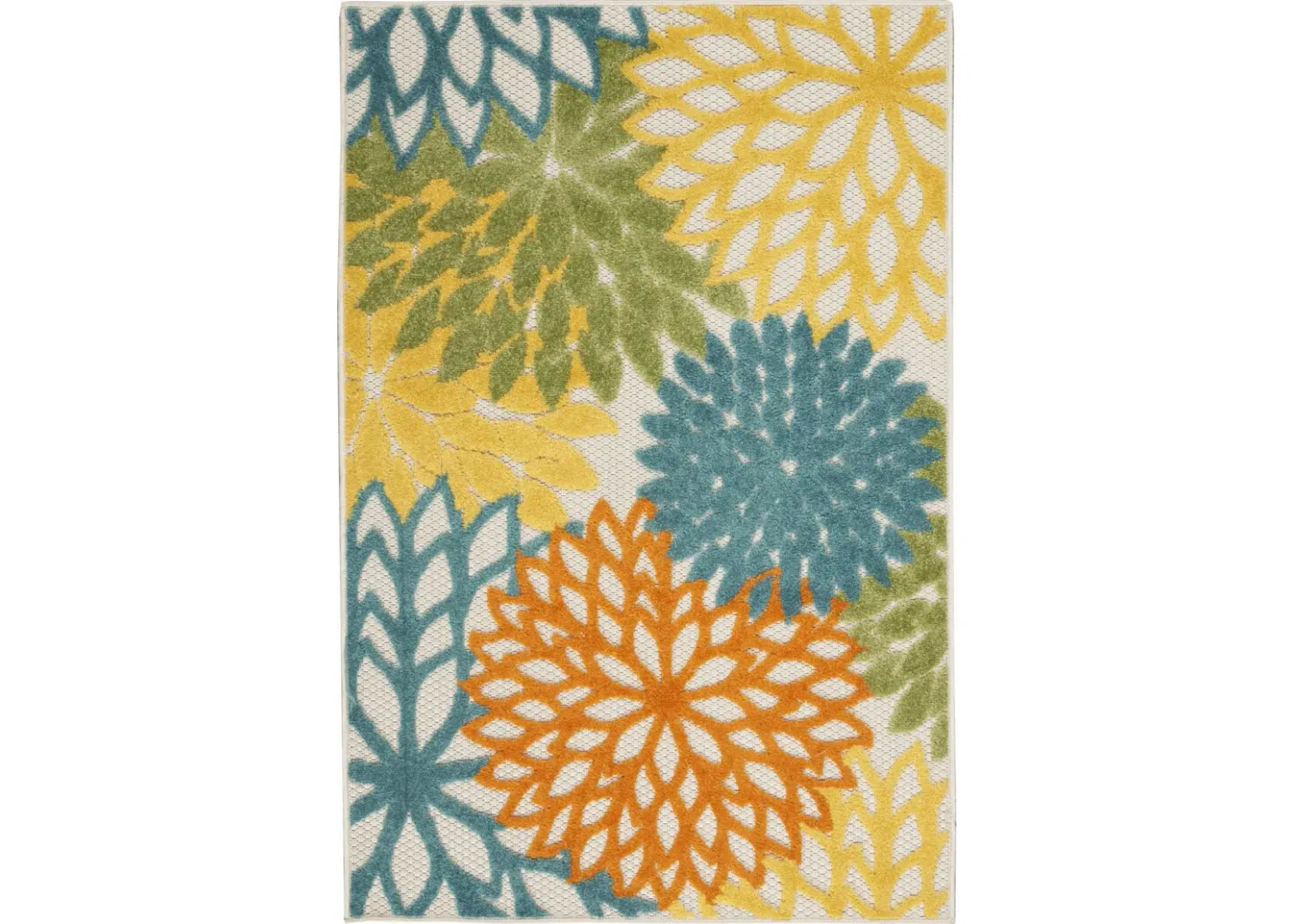 3' X 4' Floral Non Skid Indoor / Outdoor Area Rug - Turquoise