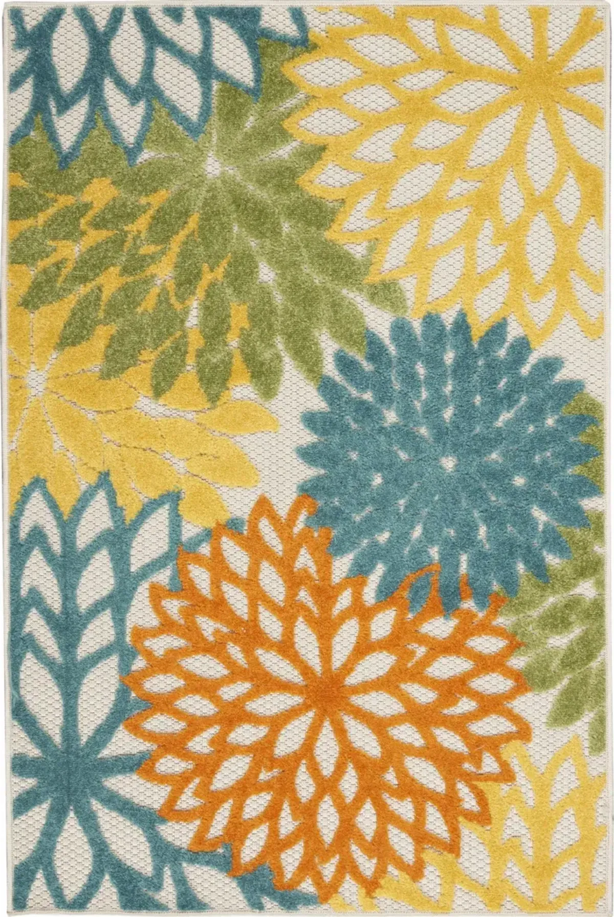 3' X 4' Floral Non Skid Indoor / Outdoor Area Rug - Turquoise