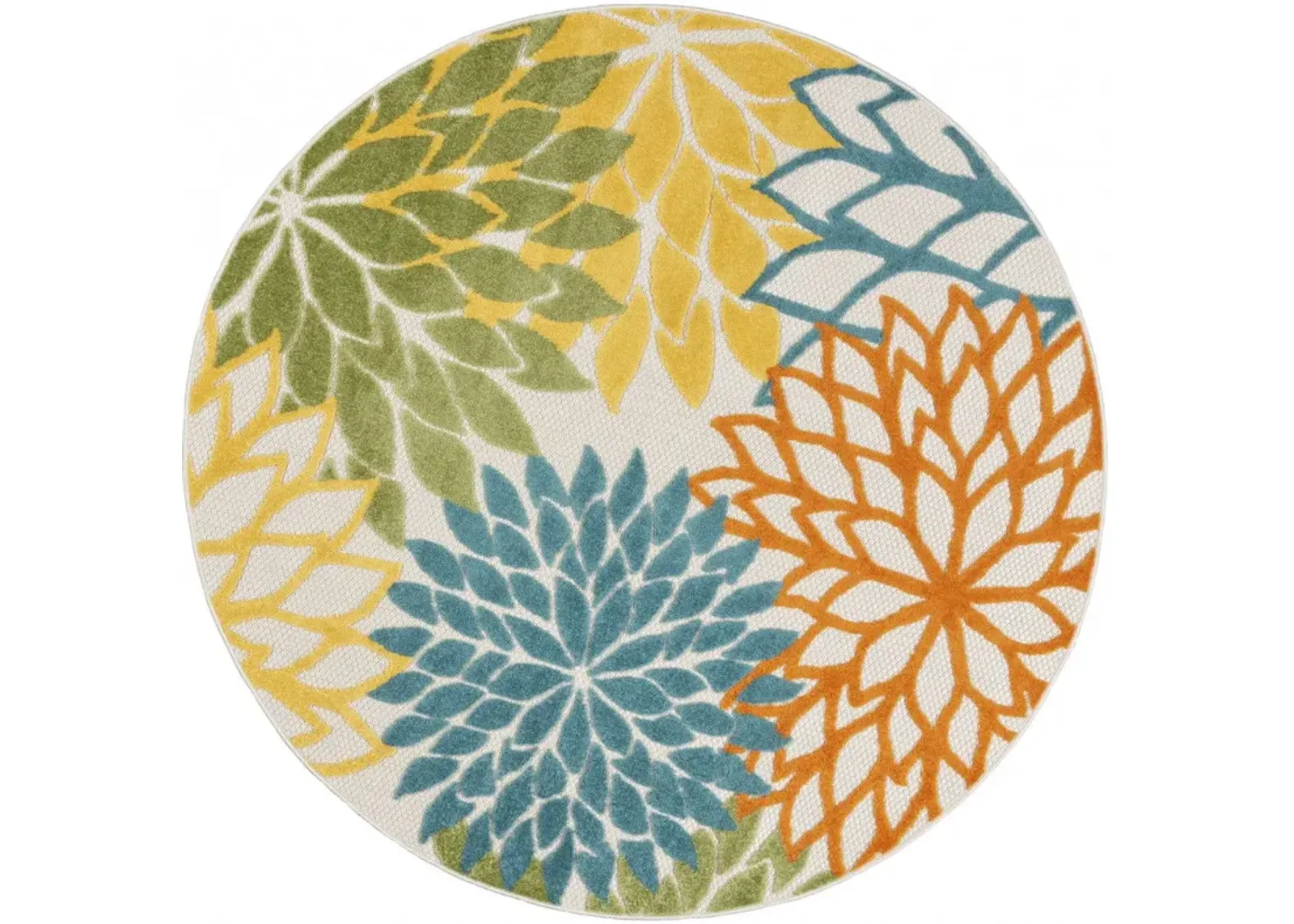 4' X 4' Round Floral Non Skid Indoor / Outdoor Area Rug - Turquoise