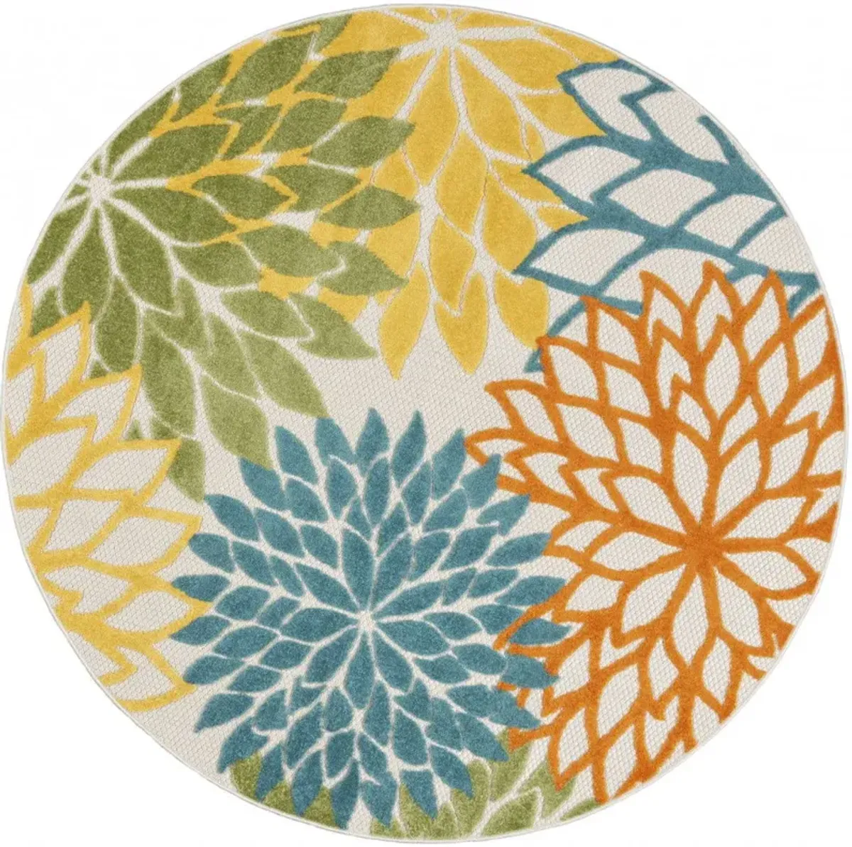 4' X 4' Round Floral Non Skid Indoor / Outdoor Area Rug - Turquoise