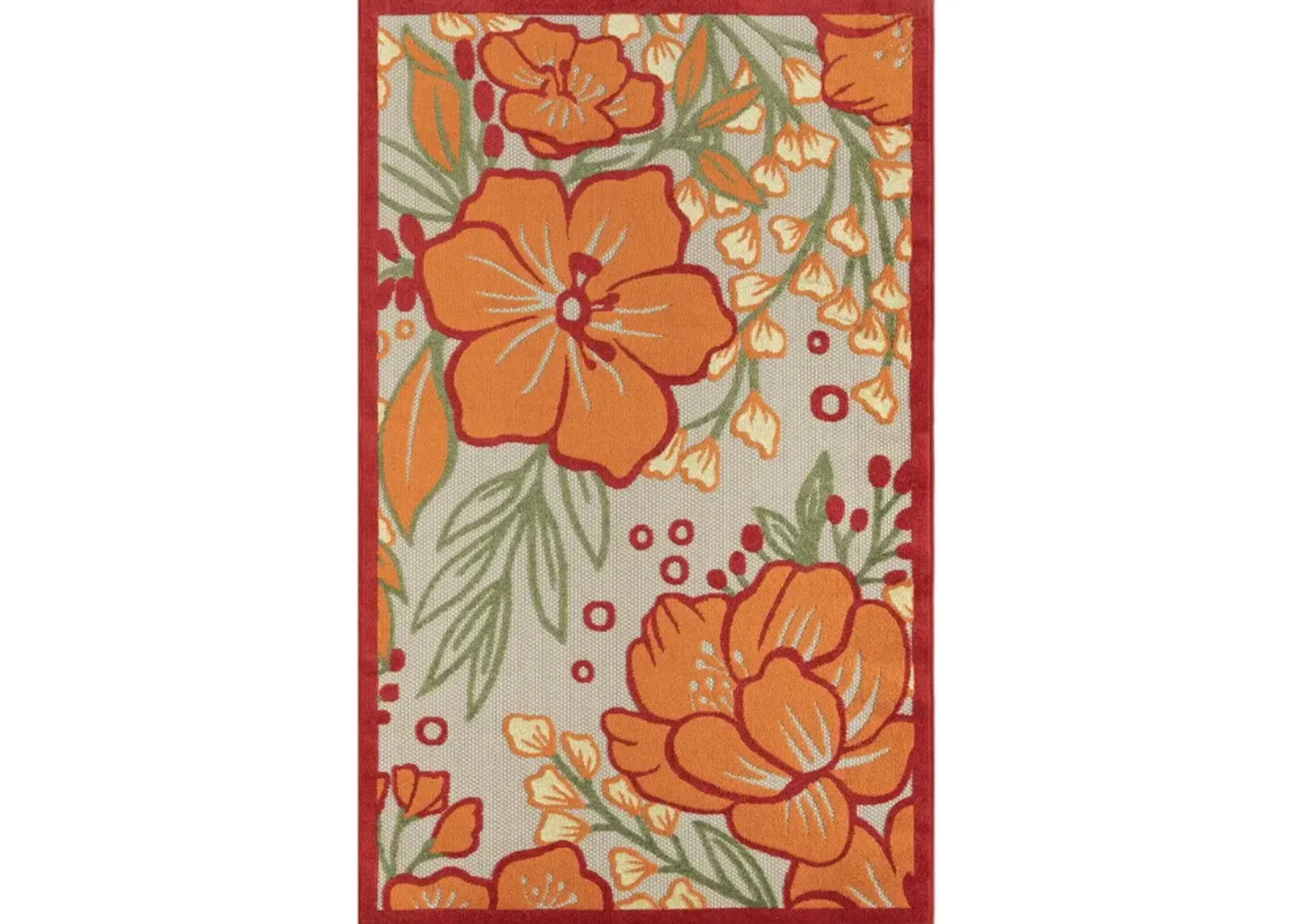 8' X 10' Floral Stain Resistant Indoor / Outdoor Area Rug - Orange / Ivory