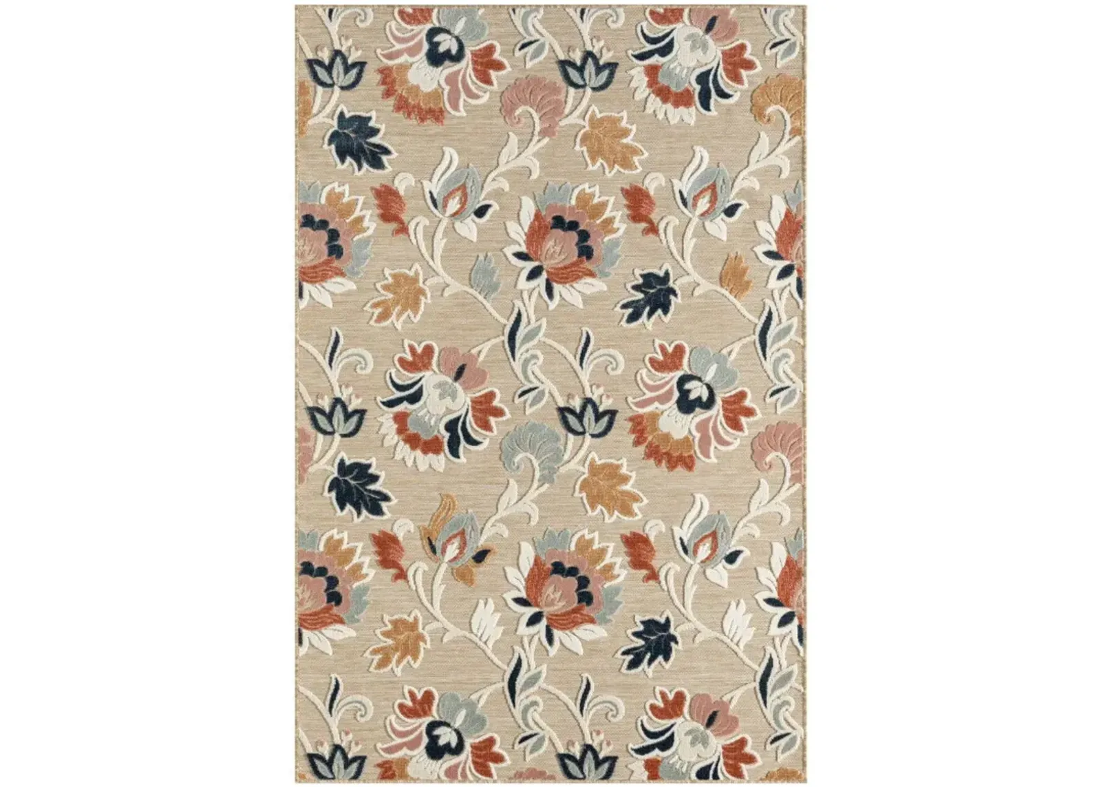 8' X 10' Floral Stain Resistant Outdoor / Indoor Area Rug - Blue / Beige