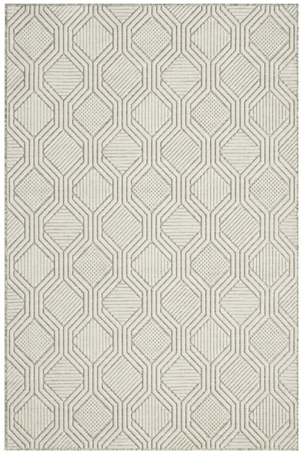 8' X 10' Geometric Stain Resistant Indoor & Outdoor Area Rug - Ivory / Gray