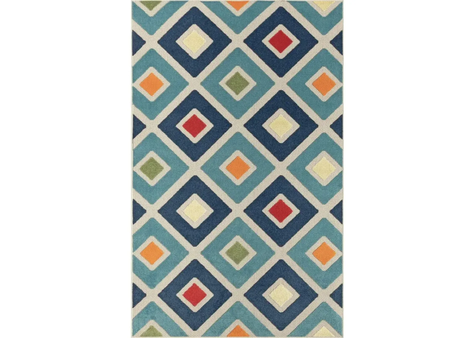 4' X 6' Geometric Stain Resistant Area Rug Indoor & Outdoor - Ivory / Blue