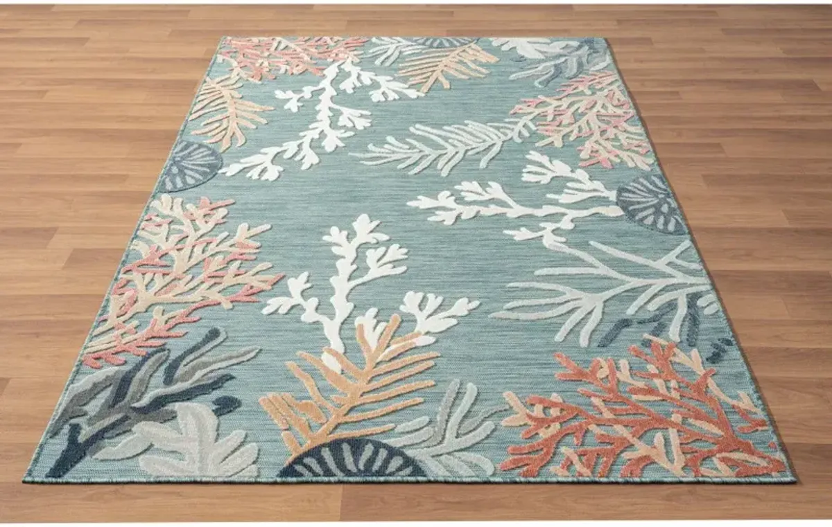 5' X 7' Abstract Stain Resistant Indoor / Outdoor Area Rug - Blue / White