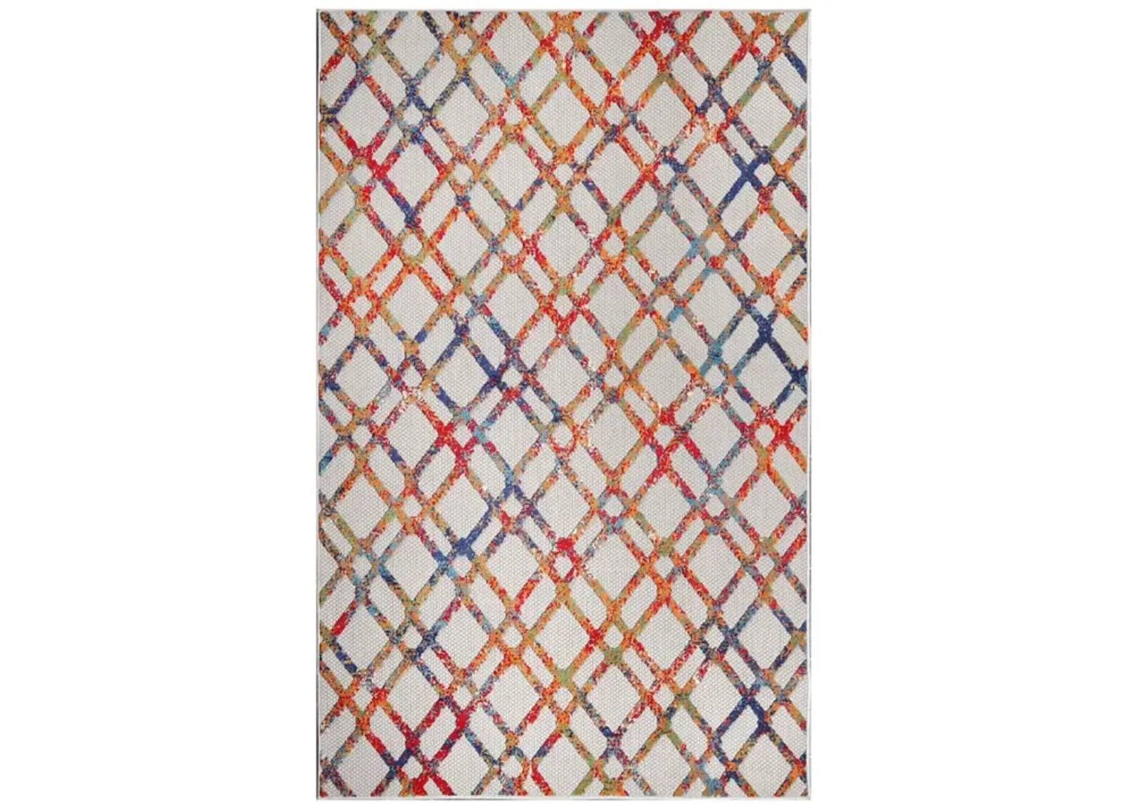 5' X 7' Geometric Stain Resistant Non Skid Indoor / Outdoor Area Rug - Cream