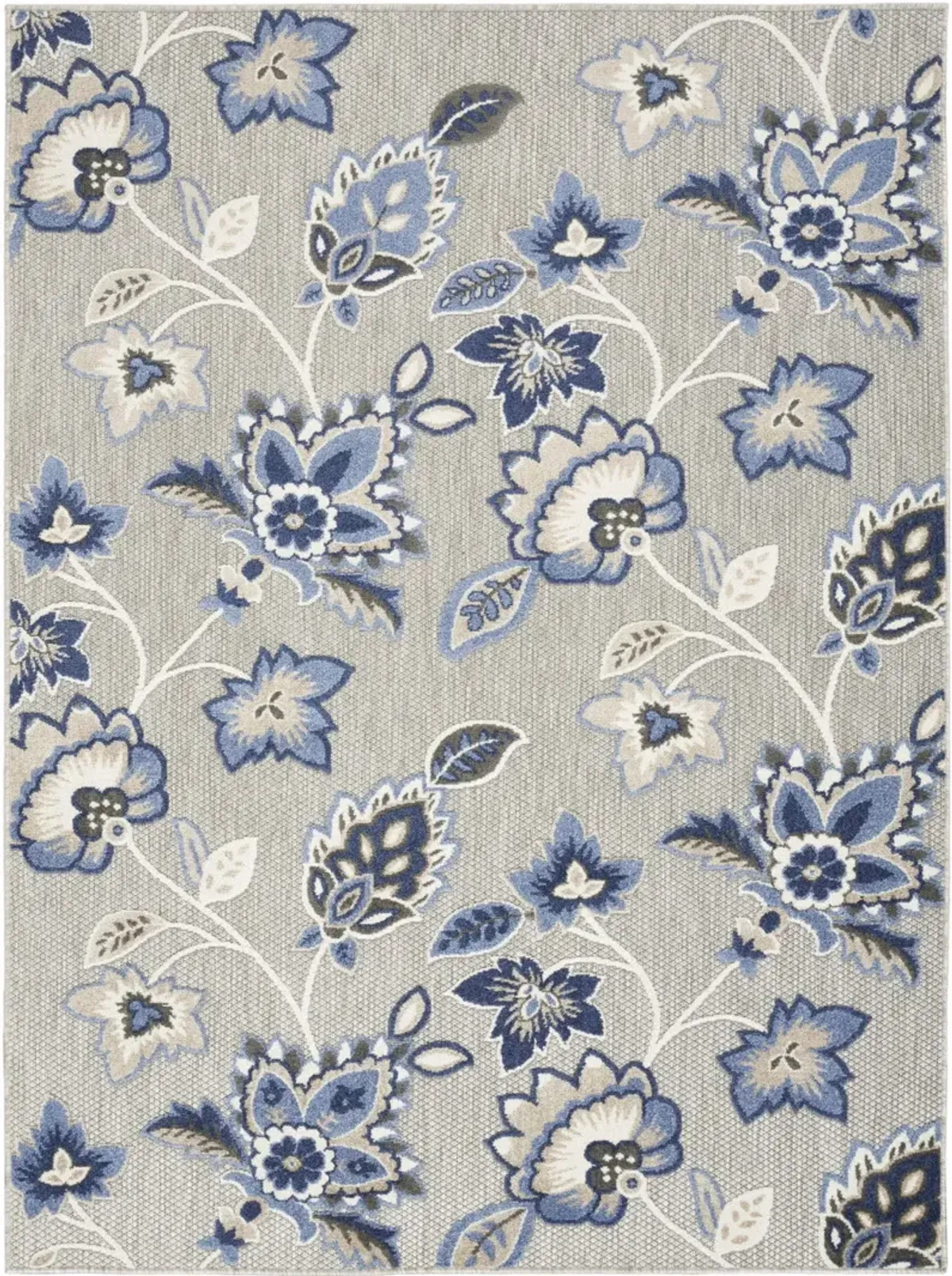 9' X 12' Floral Stain Resistant Non Skid Area Rug - Blue / Gray