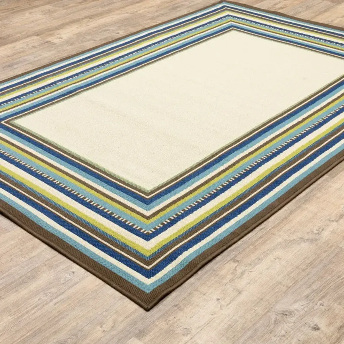 2' X 4' Striped Stain Resistant Indoor / Outdoor Area Rug - Ivory / Blue