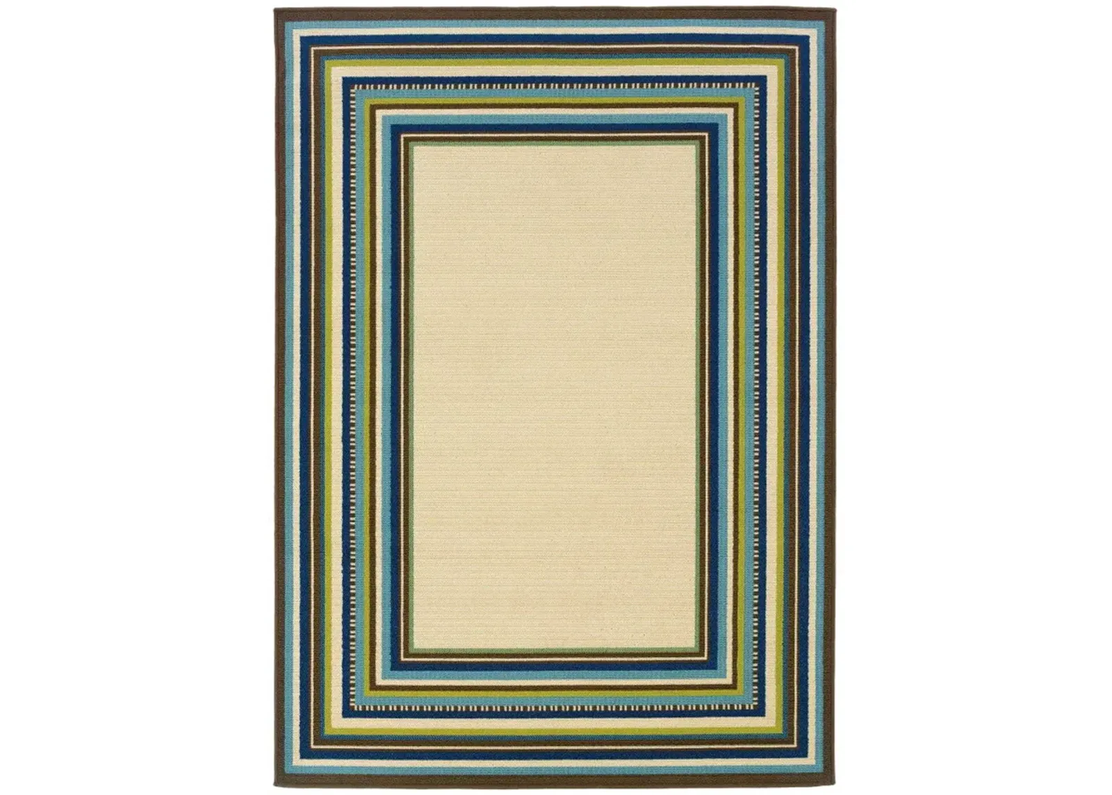 2' X 4' Striped Stain Resistant Indoor / Outdoor Area Rug - Ivory / Blue