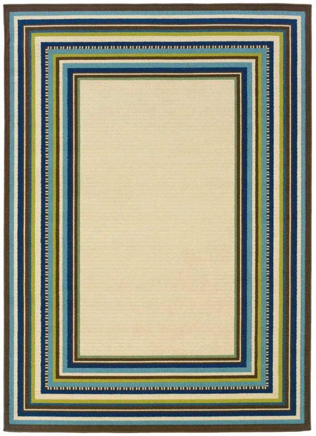 2' X 4' Striped Stain Resistant Indoor / Outdoor Area Rug - Ivory / Blue