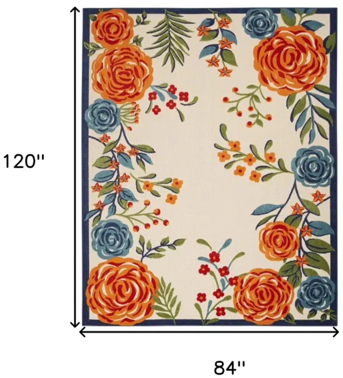 7' X 10' Area Rug Floral Stain Resistant Non Skid - Multicolor