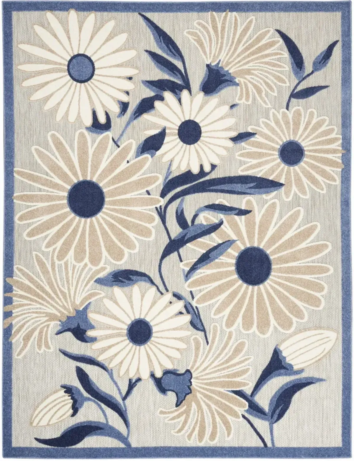 5' X 8' Floral Stain Resistant Area Rug Non Skid - Gray / Blue