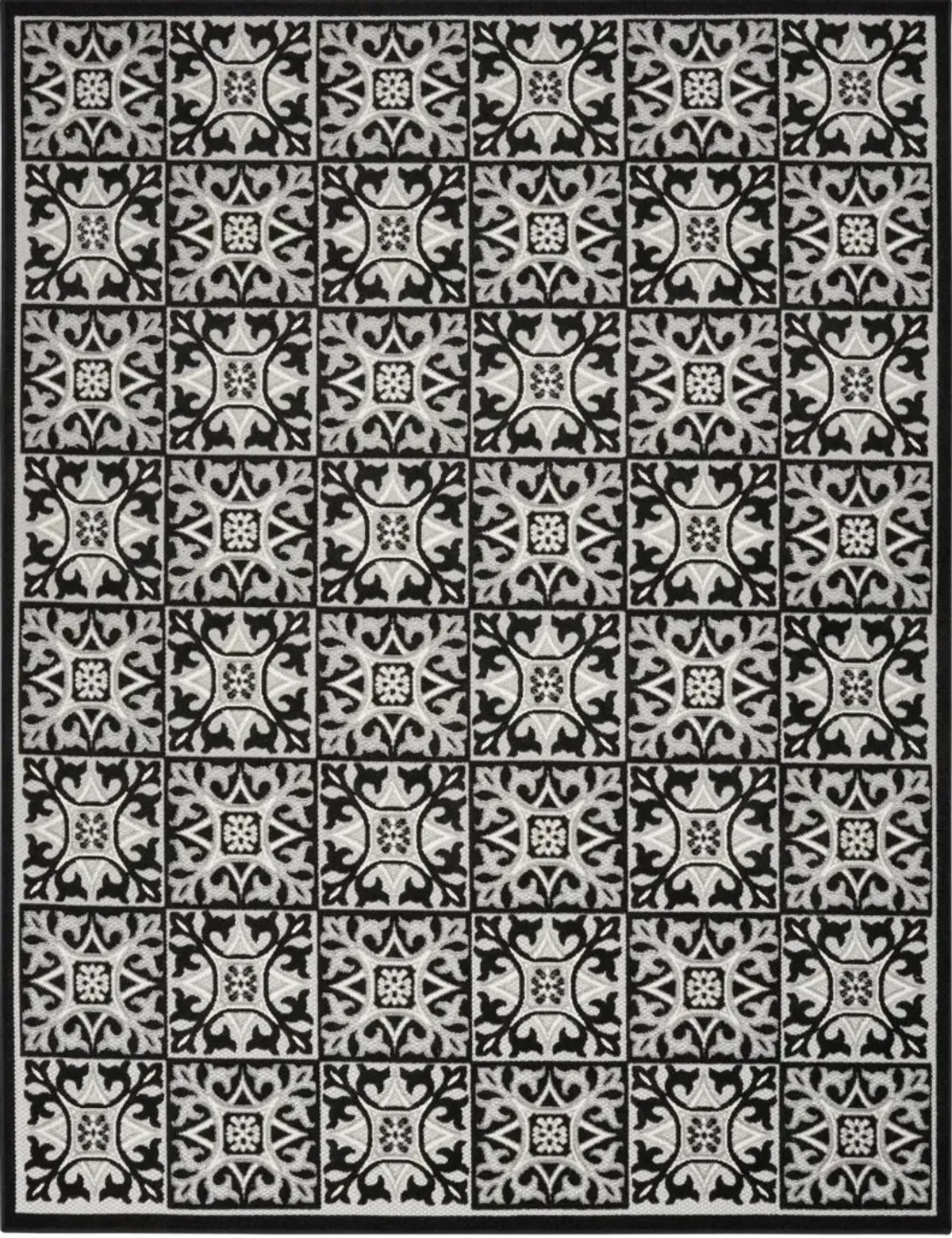8' X 11' Fleur De Lis Stain Resistant Non Skid Area Rug - Black / White