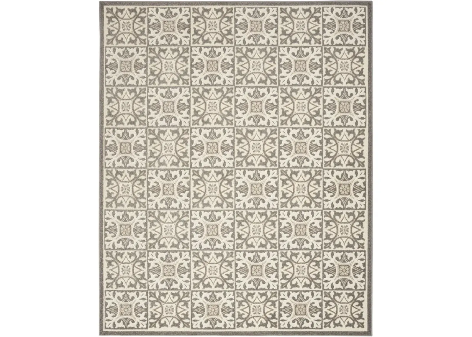 4' X 6' Fleur De Lis Stain Resistant Non Skid Area Rug - Ivory / Gray