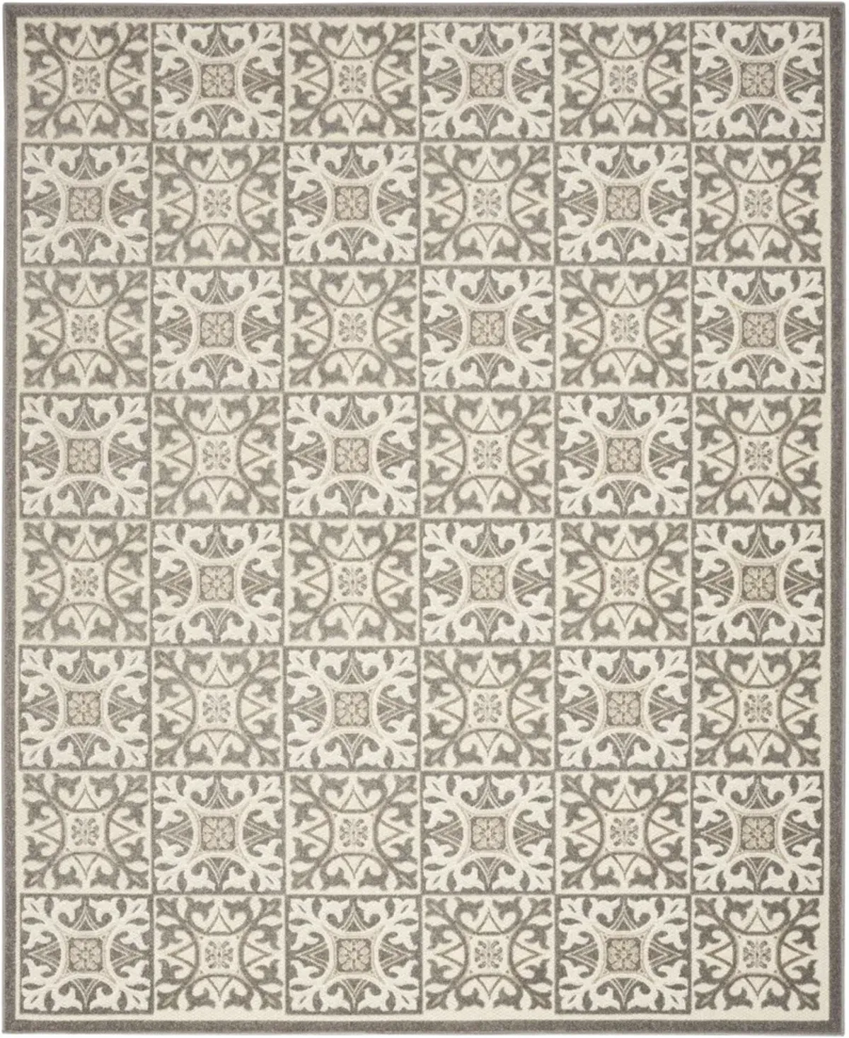 5' X 8' Fleur De Lis Stain Resistant Non Skid Area Rug - Ivory / Gray