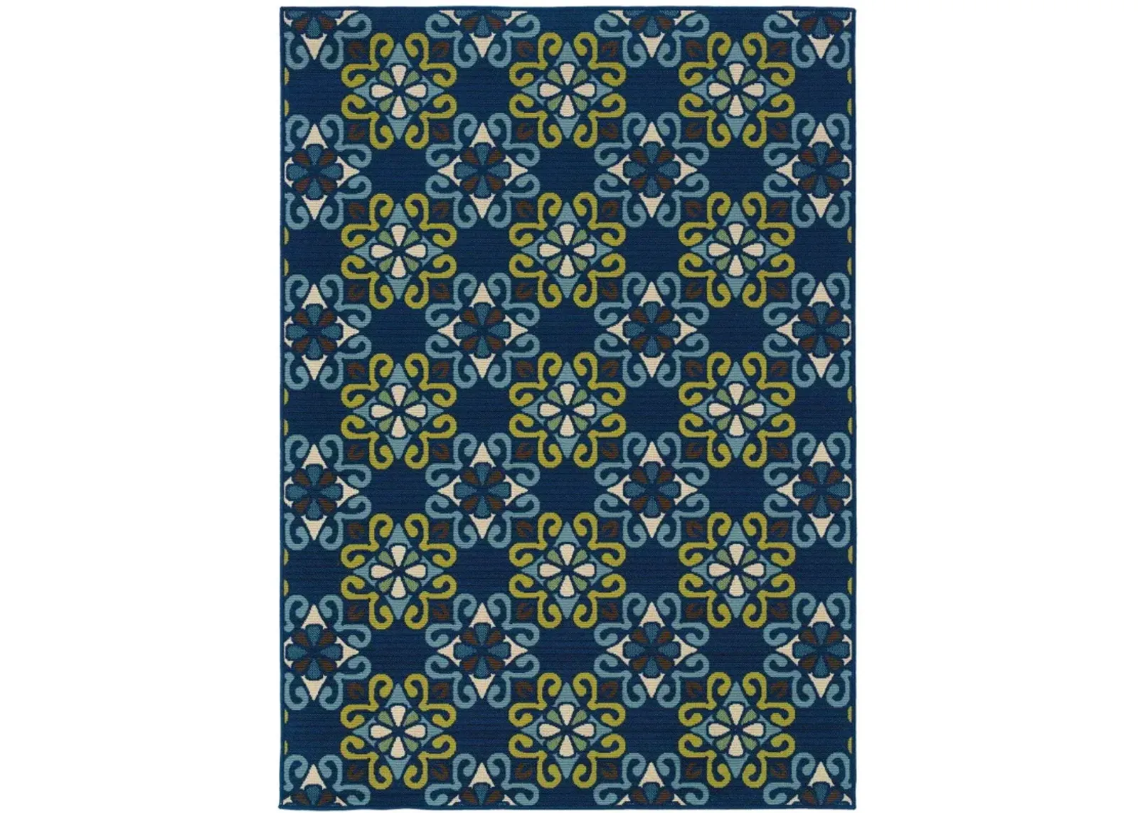 2' X 4' Floral Stain Resistant Outdoor / Indoor Area Rug - Blue / Green