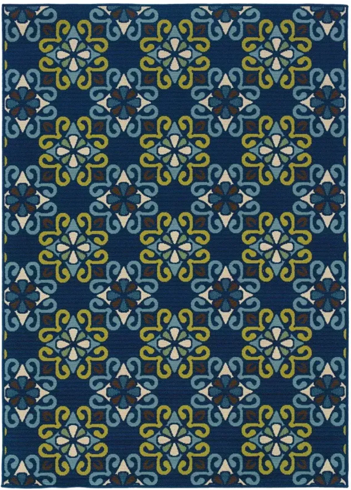 2' X 4' Floral Stain Resistant Outdoor / Indoor Area Rug - Blue / Green