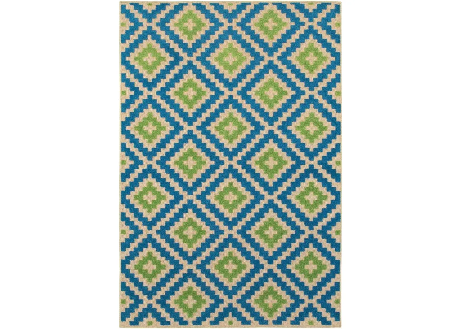 10' X 13' Geometric Stain Resistant Indoor Outdoor Area Rug - Blue / Beige