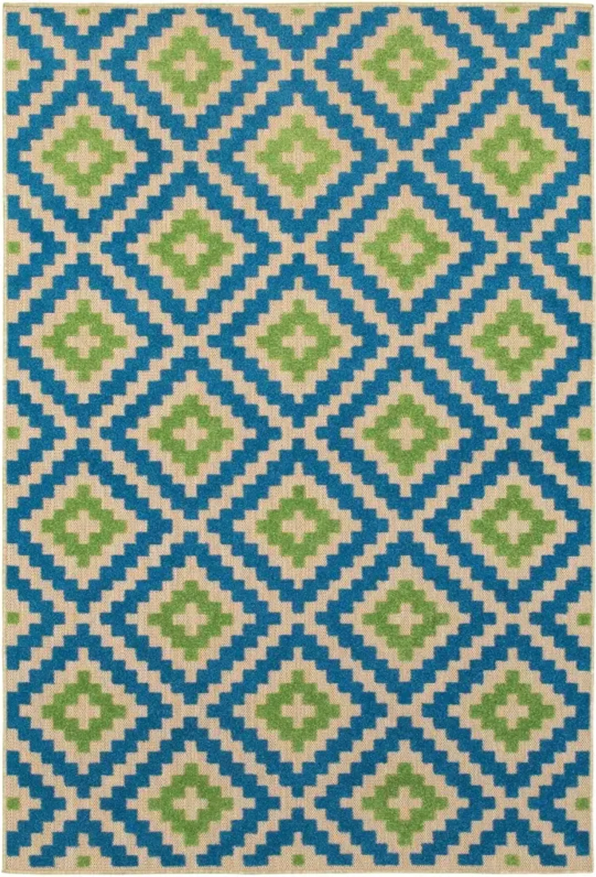 10' X 13' Geometric Stain Resistant Indoor Outdoor Area Rug - Blue / Beige