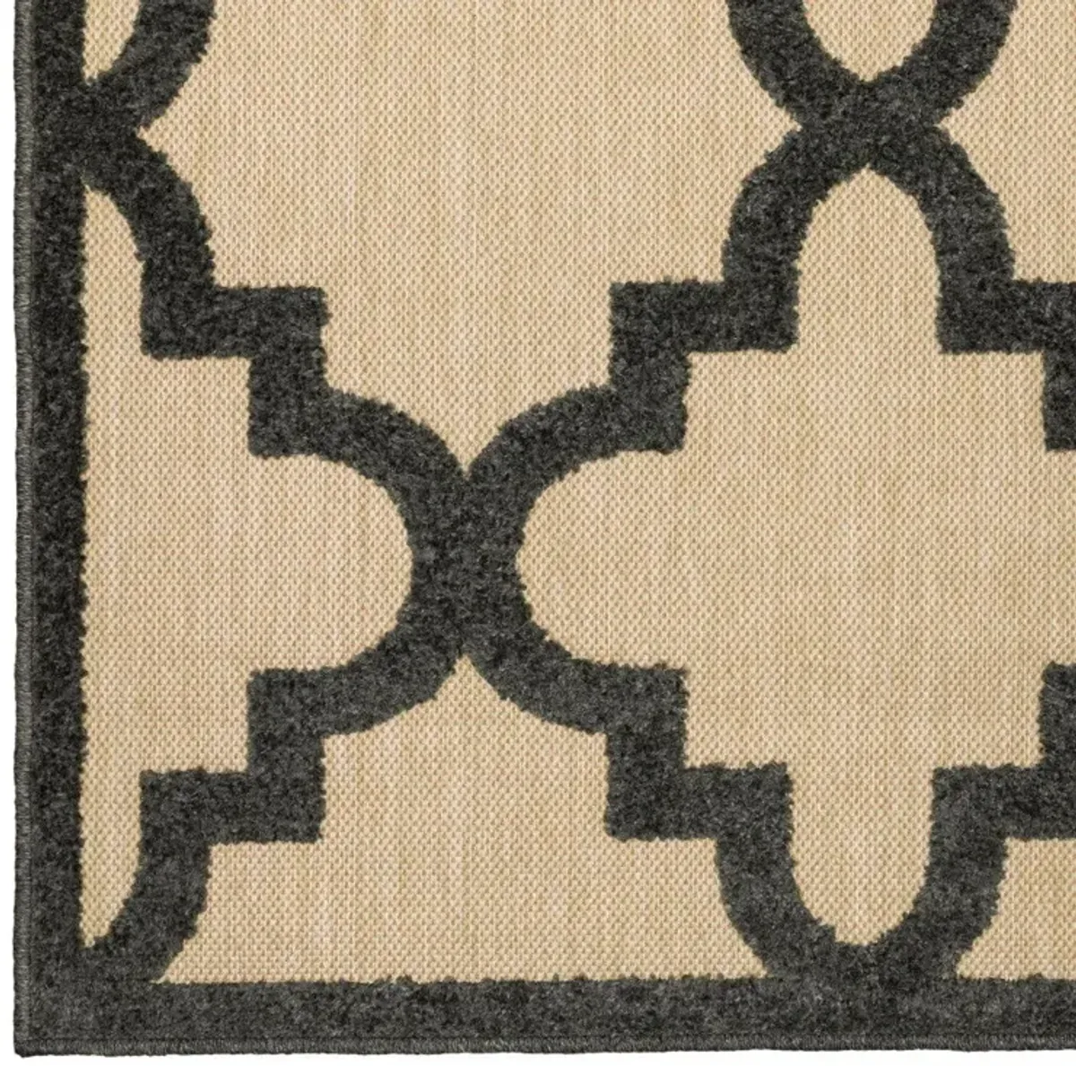 2' X 8' Geometric Stain Resistant Outdoor / Indoor Area Rug - Beige / Black