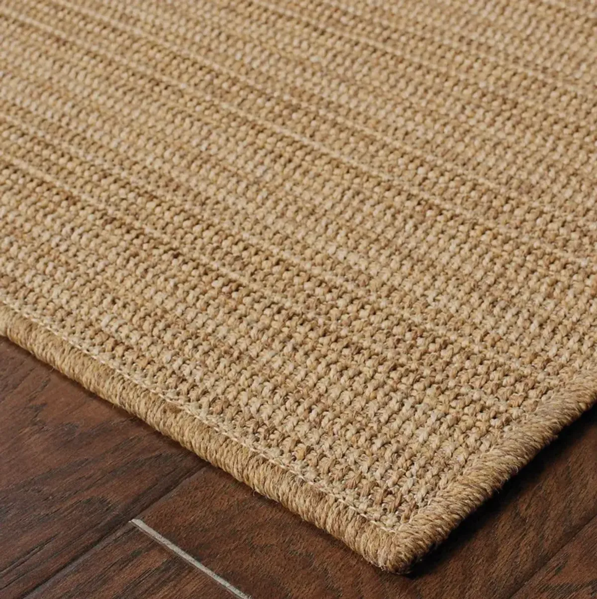 2' X 4' Striped Stain Resistant Indoor / Outdoor Area Rug - Tan