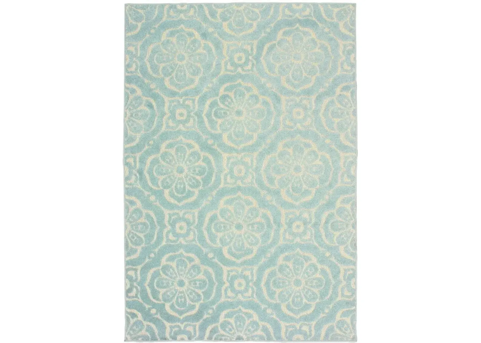 10' X 13' Floral Stain Resistant Indoor / Outdoor Area Rug - Blue / Ivory