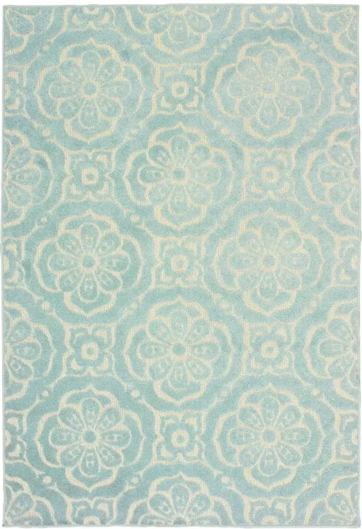 10' X 13' Floral Stain Resistant Indoor / Outdoor Area Rug - Blue / Ivory