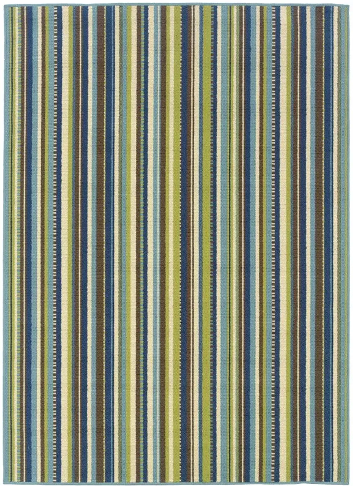 4' X 6' Striped Stain Resistant Indoor / Outdoor Area Rug - Blue / Green