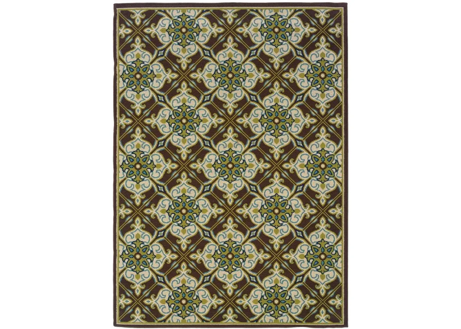 5' X 8' Floral Stain Resistant Indoor / Outdoor Area Rug - Brown / Ivory