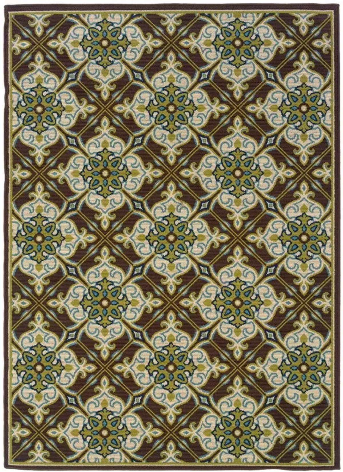 5' X 8' Floral Stain Resistant Indoor / Outdoor Area Rug - Brown / Ivory