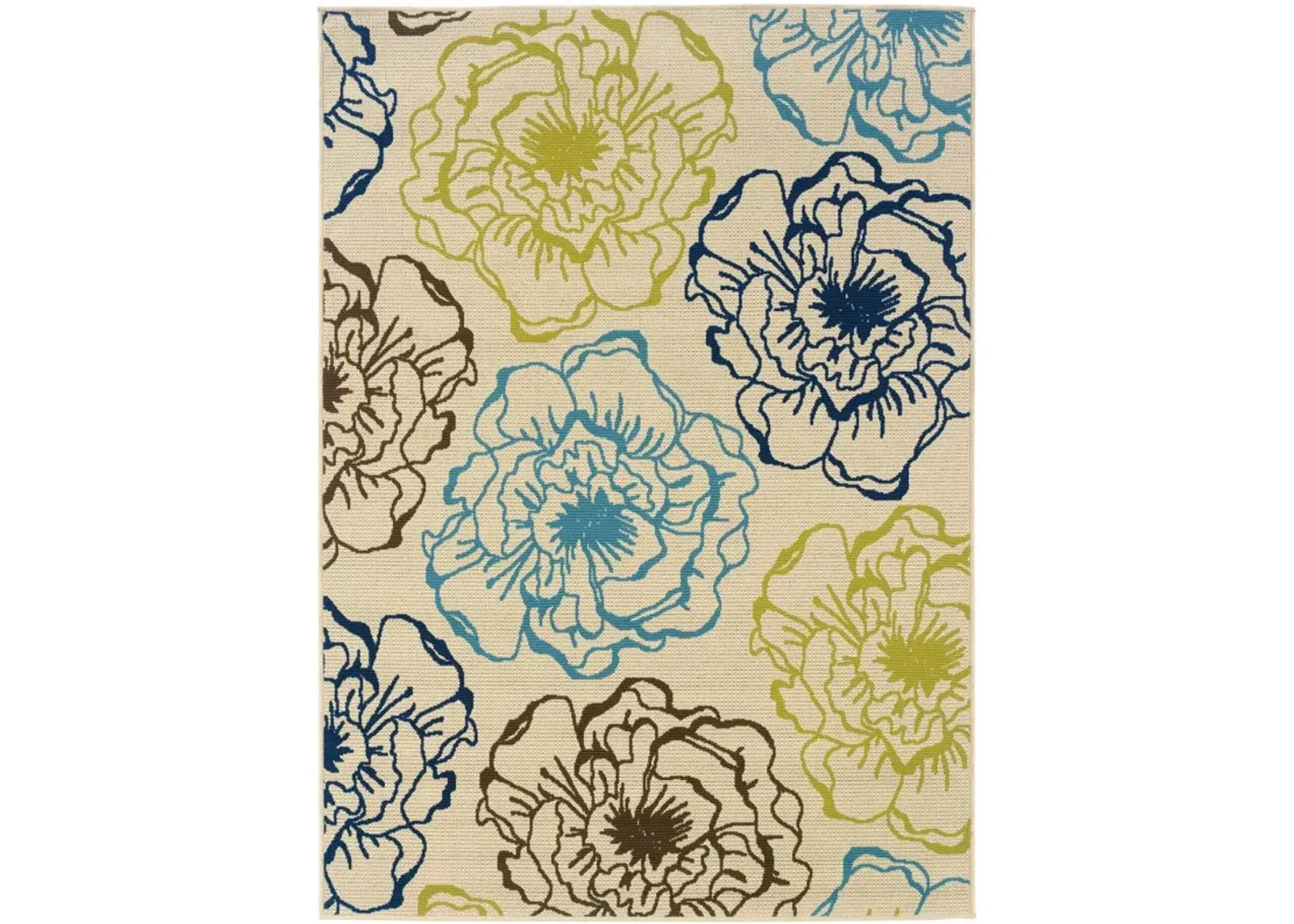 8' X 11' Floral Stain Resistant Indoor / Outdoor Area Rug - Green / Ivory