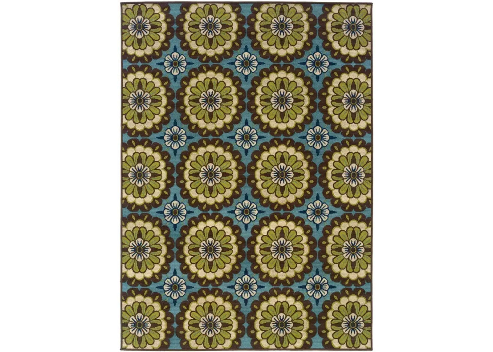 2' X 4' Floral Stain Resistant Indoor & Outdoor Area Rug - Blue / Green