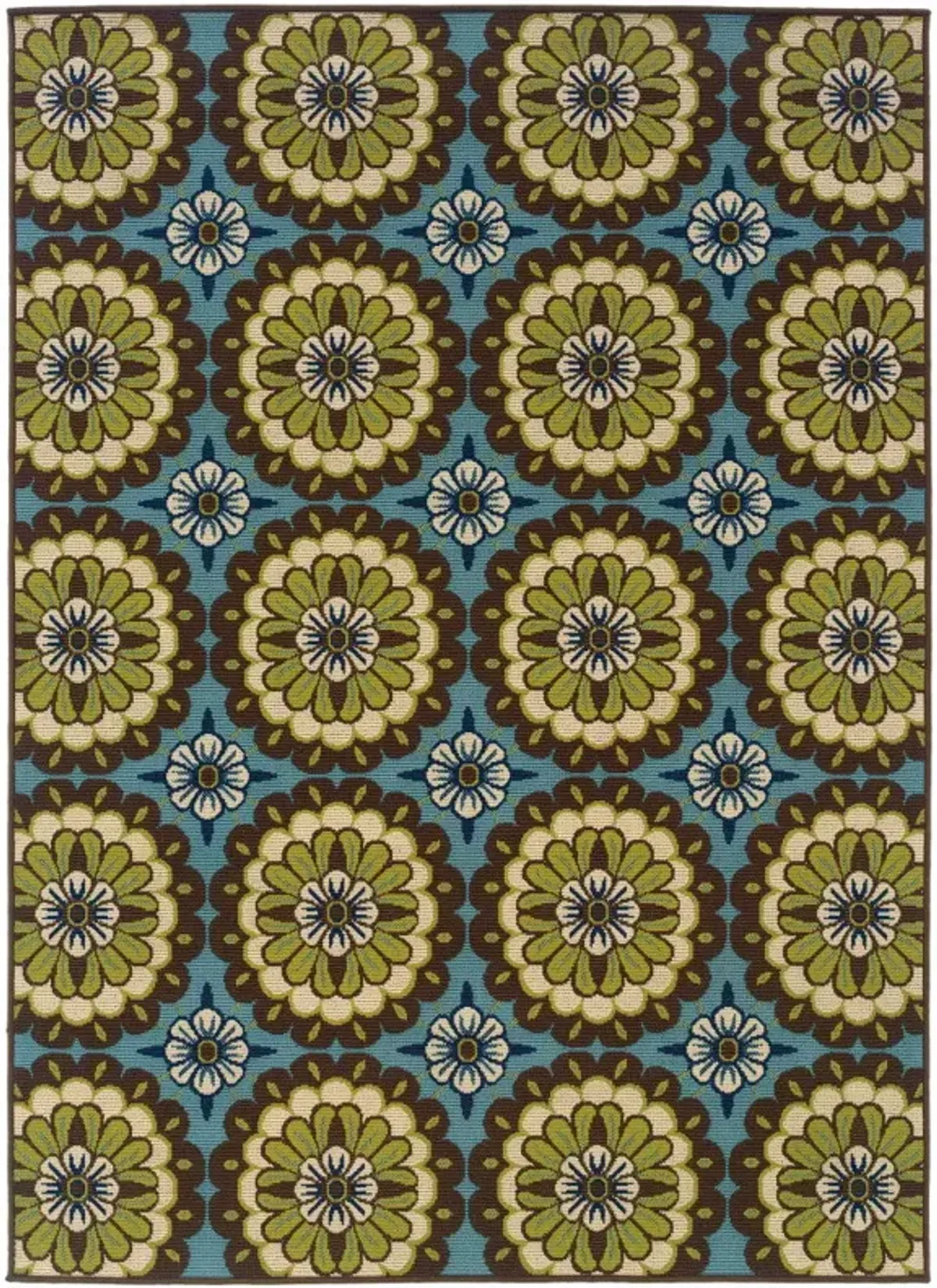 2' X 4' Floral Stain Resistant Indoor & Outdoor Area Rug - Blue / Green