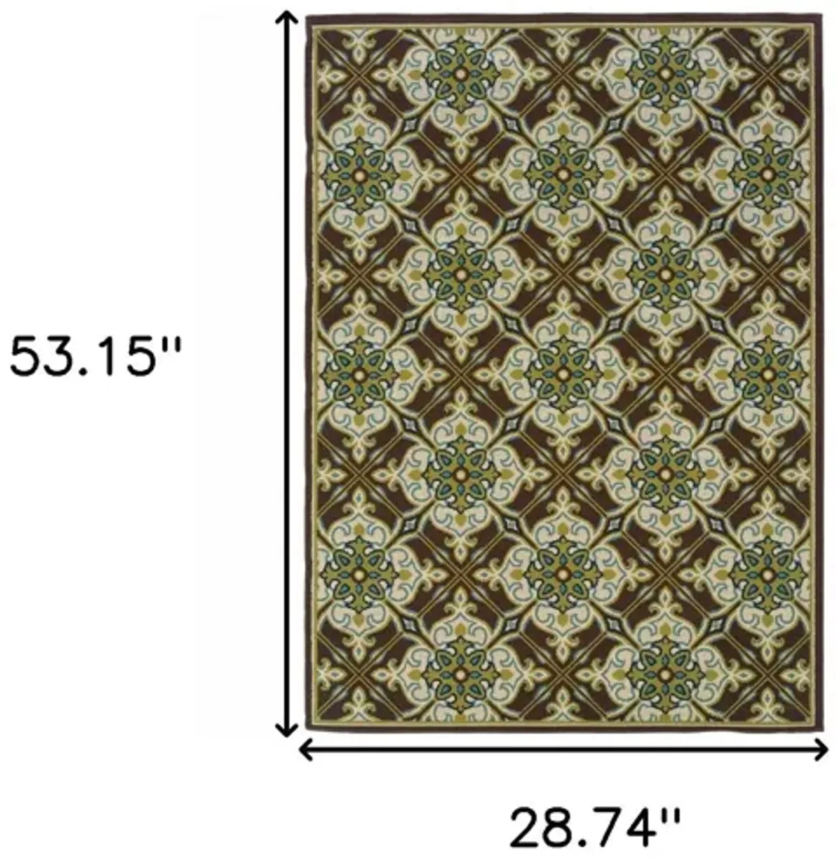 2' X 4' Floral Stain Resistant Area Rug Indoor & Outdoor - Ivory / Brown