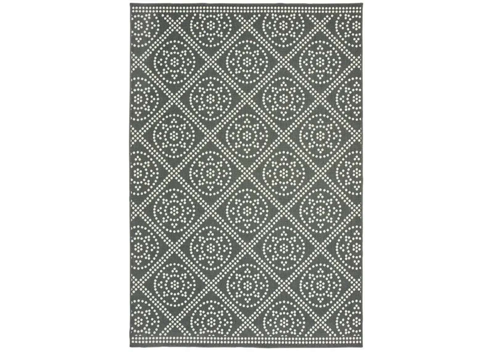 2' X 4' Geometric Stain Resistant Area Rug Outdoor & Indoor - Gray / Ivory