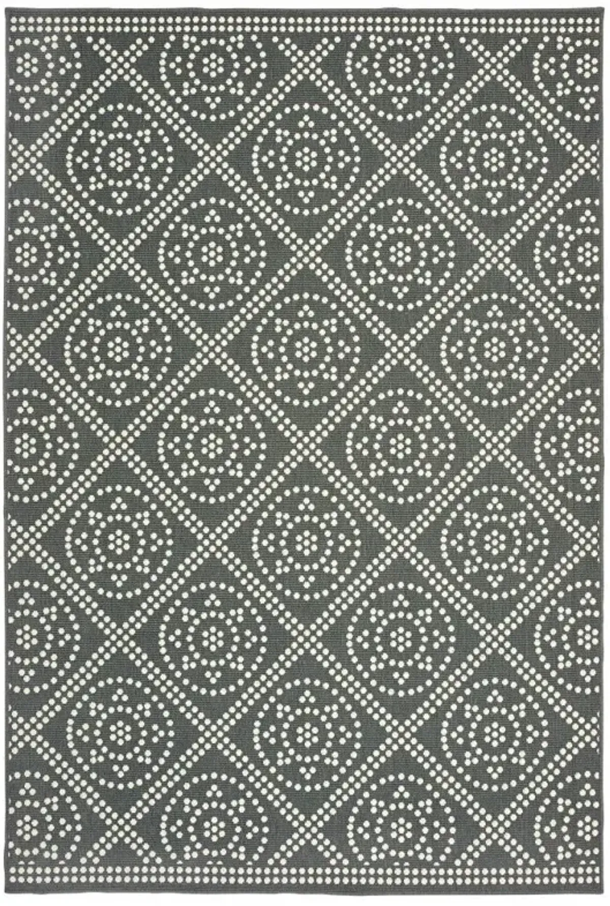 2' X 4' Geometric Stain Resistant Area Rug Outdoor & Indoor - Gray / Ivory