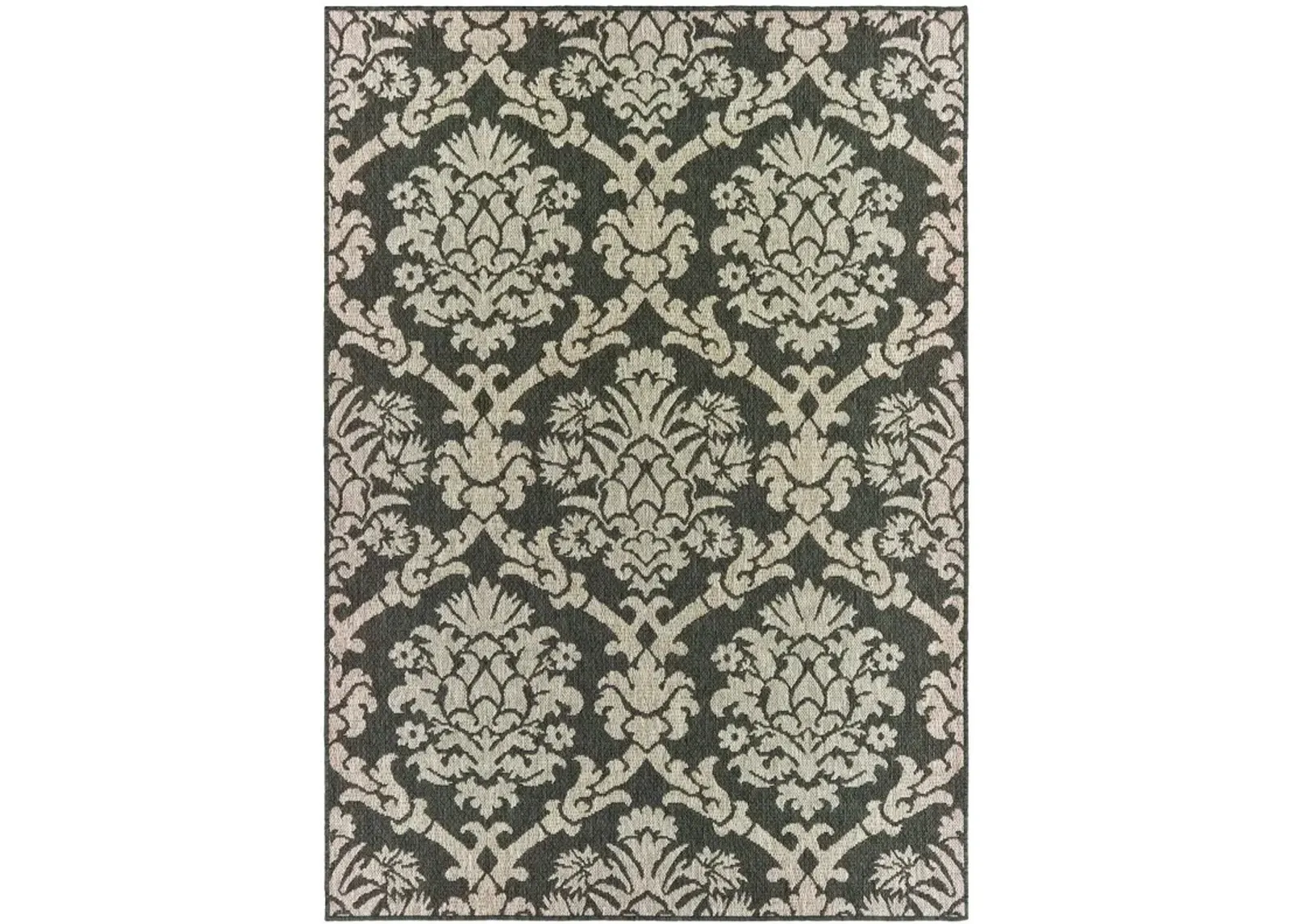 5' X 7' Floral Stain Resistant Indoor / Outdoor Area Rug - Gray