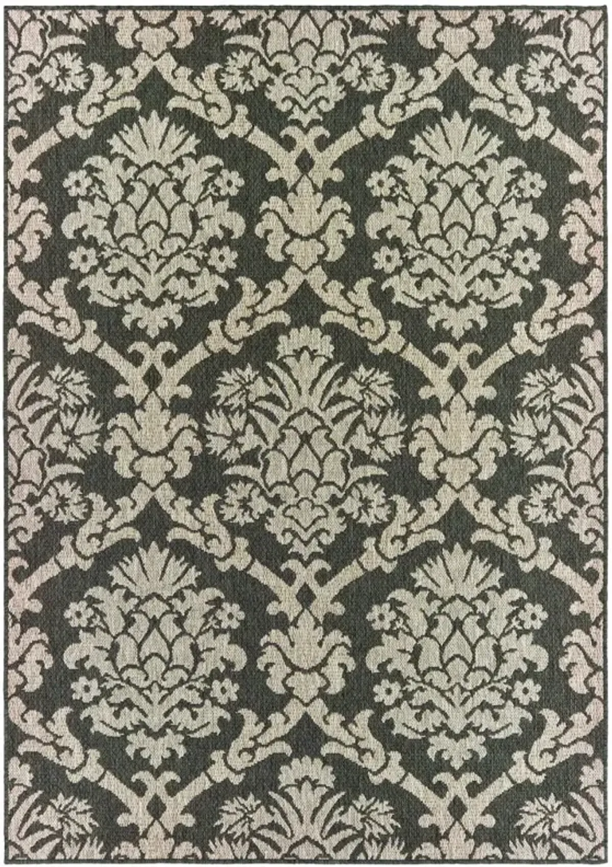 5' X 7' Floral Stain Resistant Indoor / Outdoor Area Rug - Gray