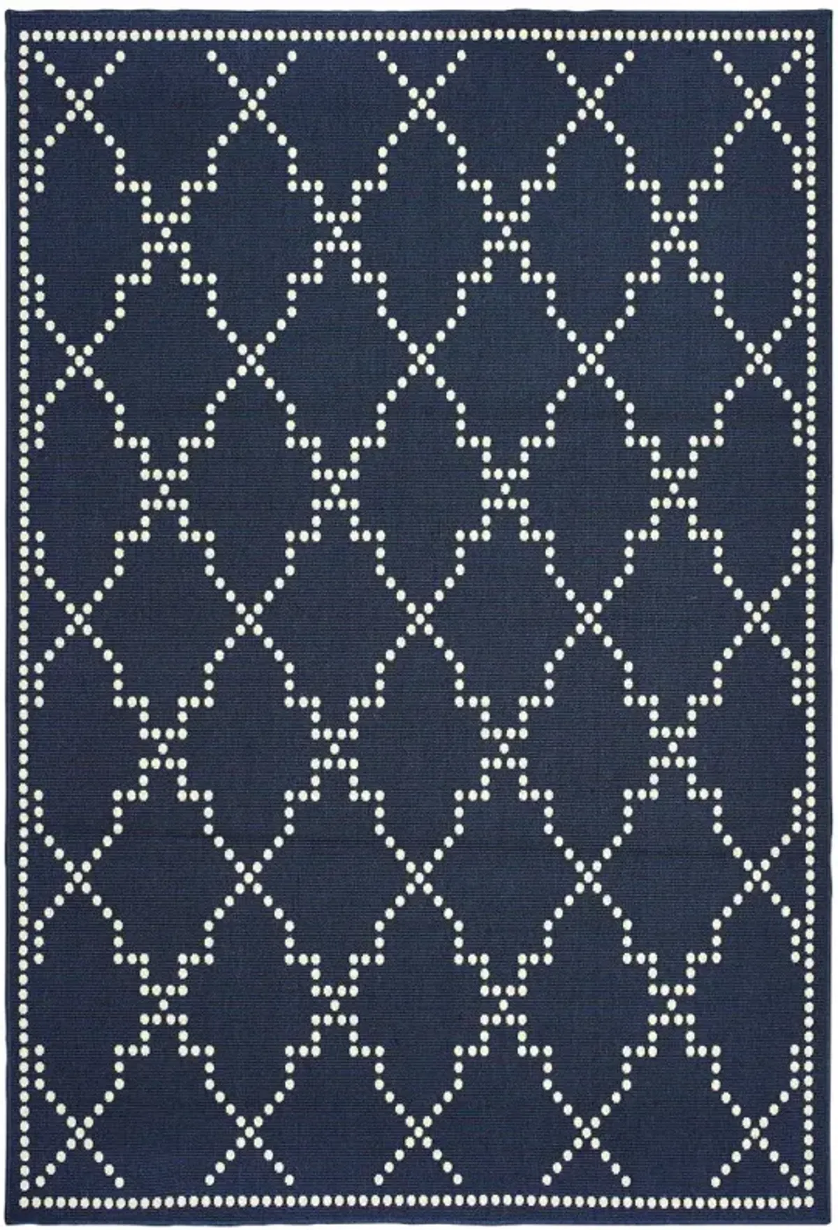 7' X 10' Geometric Stain Resistant Indoor & Outdoor Area Rug - Ivory / Blue