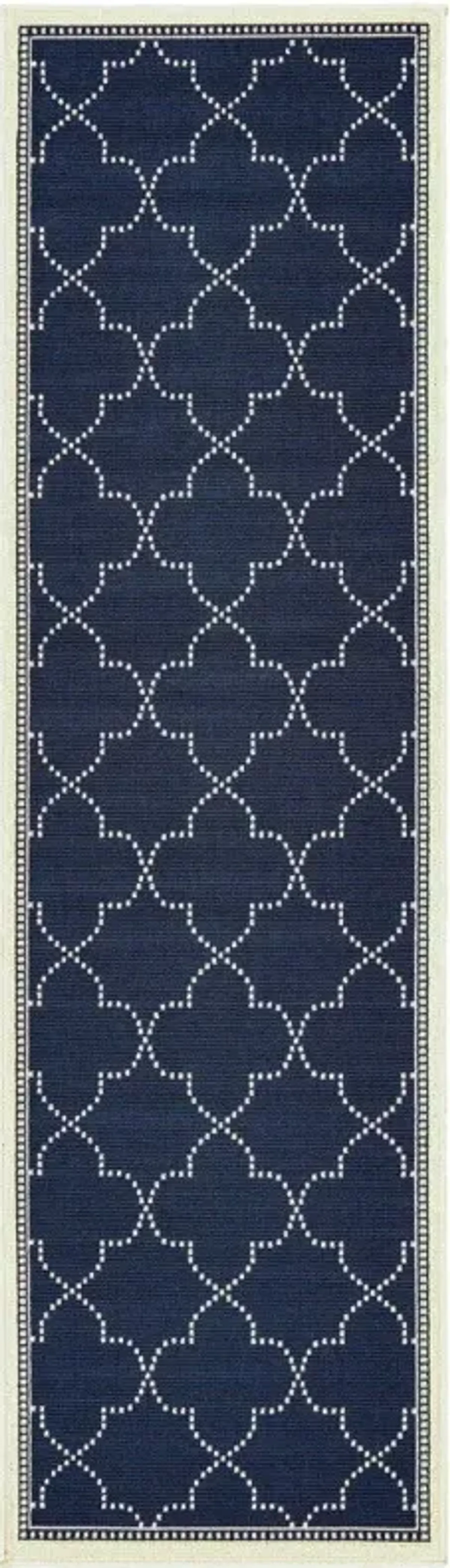 2' X 8' Geometric Stain Resistant Outdoor / Indoor Area Rug - Blue / Ivory