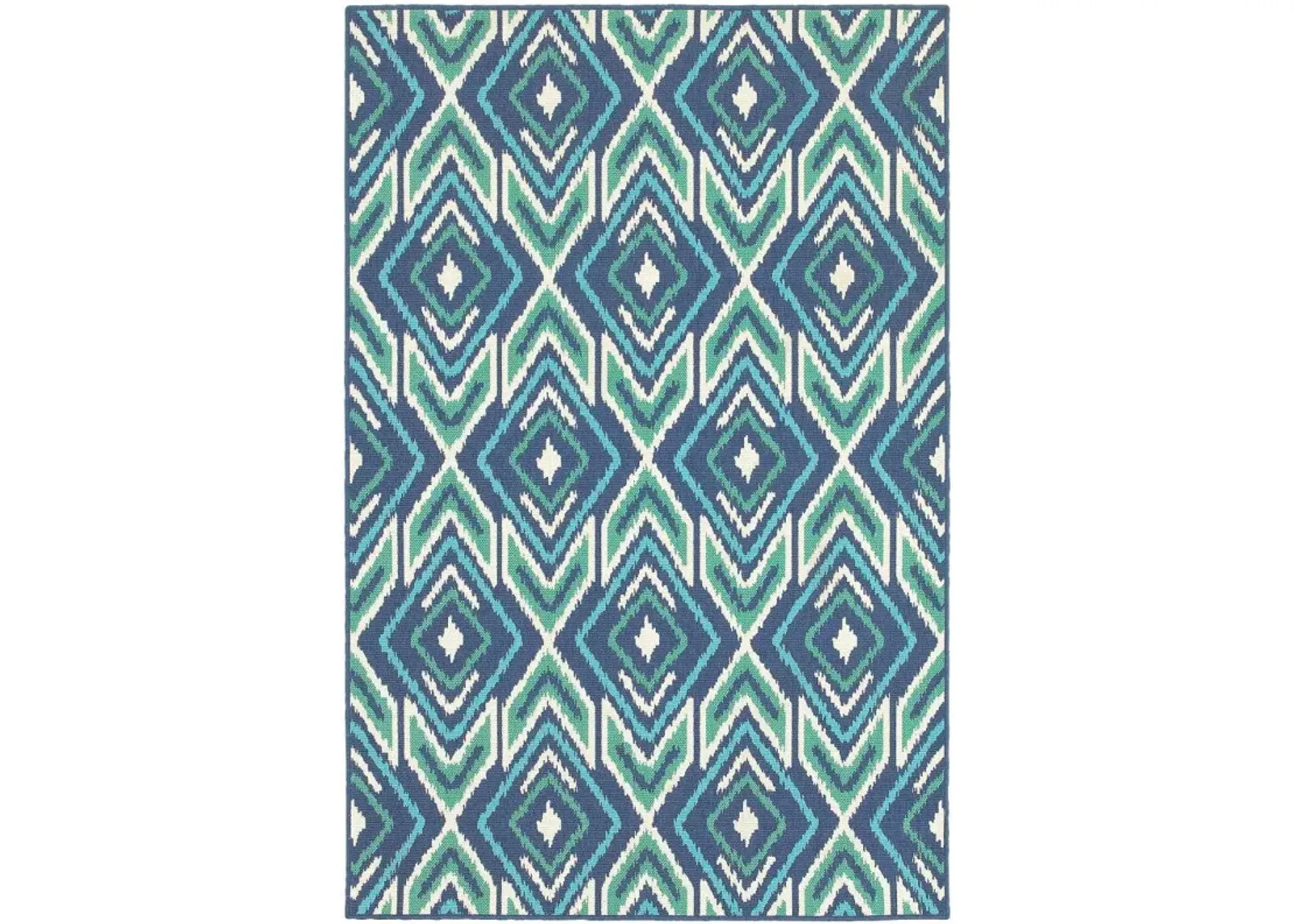 5' X 8' Geometric Stain Resistant Area Rug Indoor / Outdoor - Ivory / Blue