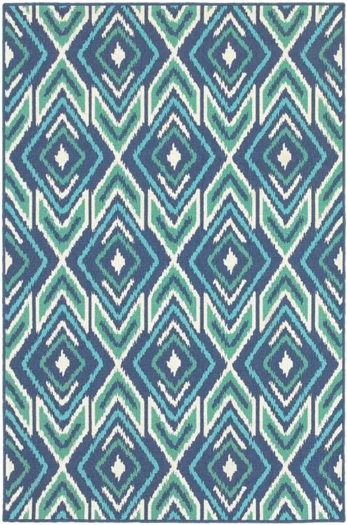 5' X 8' Geometric Stain Resistant Area Rug Indoor / Outdoor - Ivory / Blue