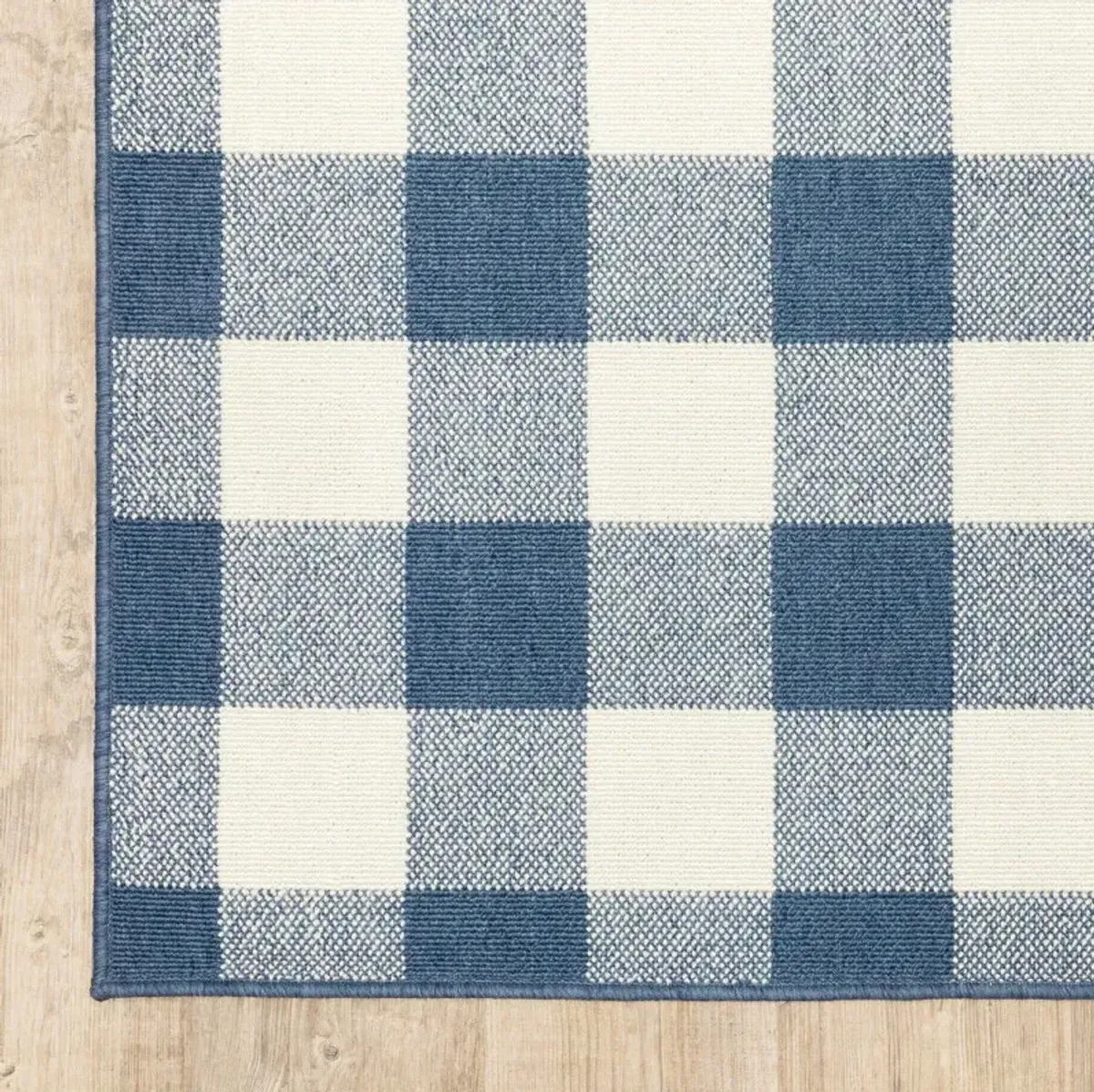 9' X 13' Geometric Stain Resistant Area Rug Indoor & Outdoor - Ivory / Blue